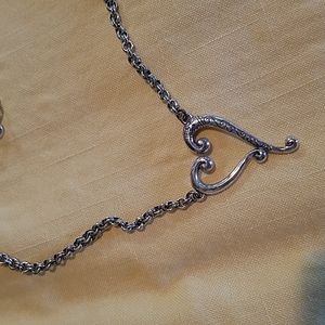 Brighton Tuscan Open Heart Pendant Necklace (Retired) Silver Plate Etched